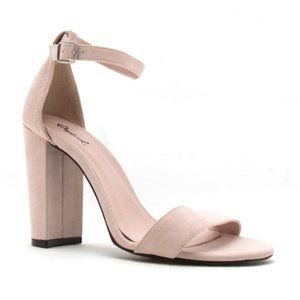 Nude Nubuck One Band Ankle Strap Sandal Heels